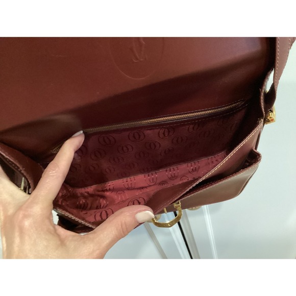 Cartier Crossbody Bag Leather Shoulder Bag Burgundy Designer Purse - Picture 4 of 16